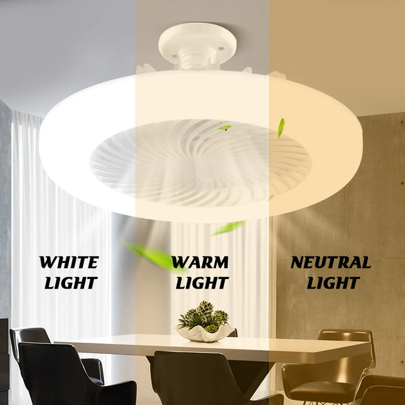 Ceiling Fans With Remote Control and Light LED Lamp Fan E27 Converter Base Smart Silent Ceiling Fans For Bedroom Living Room